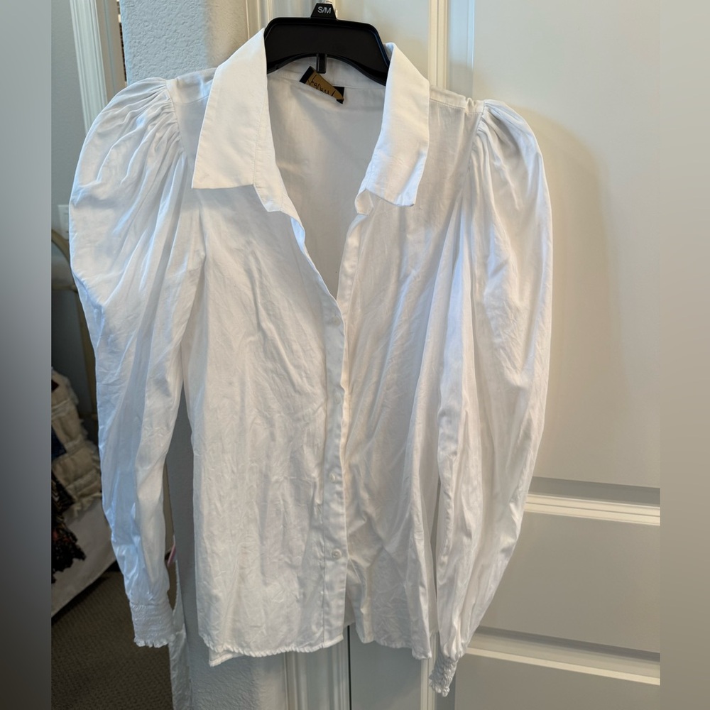 Petersyn White Puff Sleeve Button Down Shirt